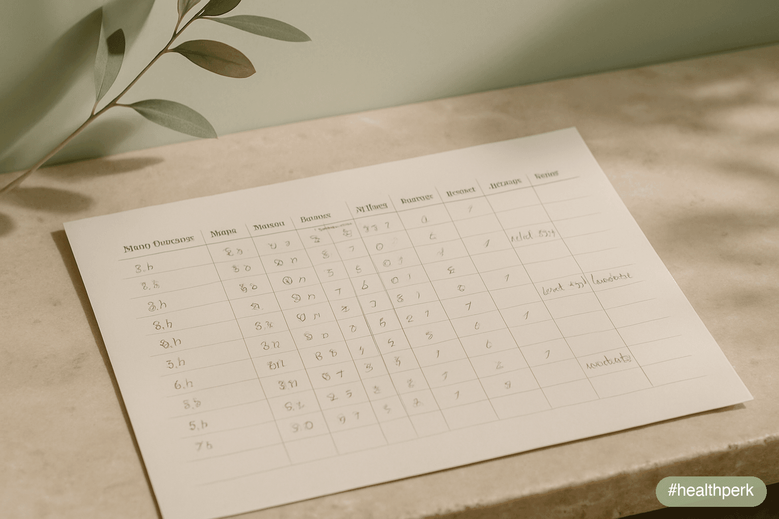 Calendar grid showing 21 days with columns for sleep duration, sleep quality, energy at 10am/2pm/8pm (0–10 ratings), caffeine intake, alcohol intake, exercise, and notes — illustrating a structured self-assessment for chronic fatigue.