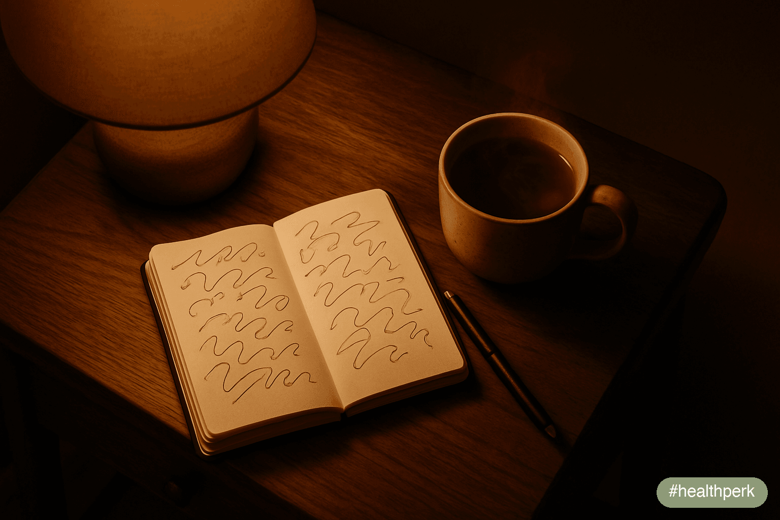 bedside journal and tea