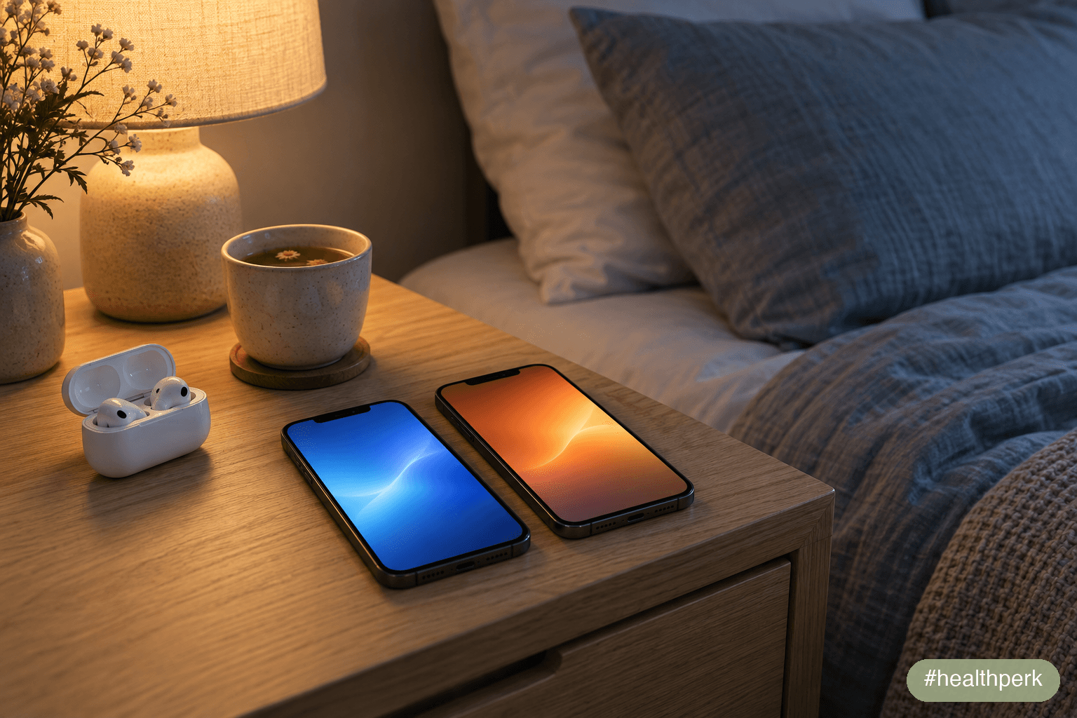 Calm vs Headspace meditation apps compared on two phones on a bedside table at night
