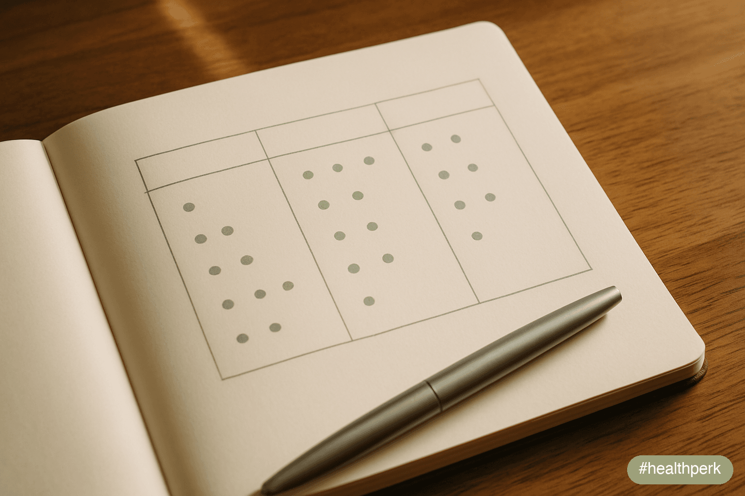 Photo of a notebook with three columns labeled "strong evidence", "moderate evidence", "weak evidence" with handwritten supplement names under each, illustrating supplements for cognitive function as