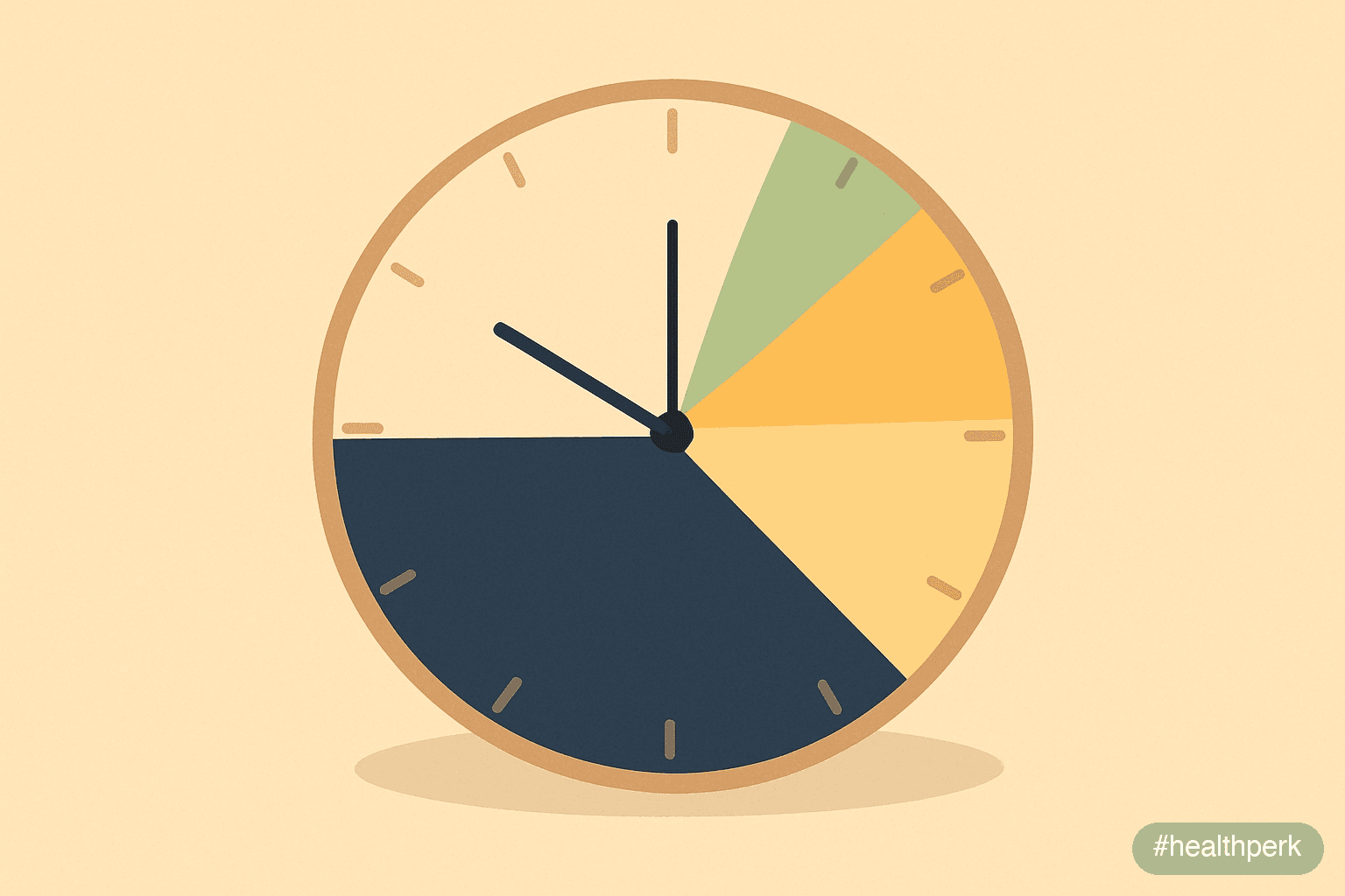Diagram of a 24-hour clock face with green blocks for sleep, hydration, fiber-forward meals, movement, daylight, and a screen-off period — illustrating daily habits to improve immunity through routine