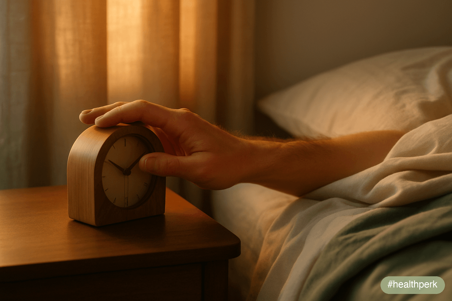 exhausted adult hitting an alarm clock