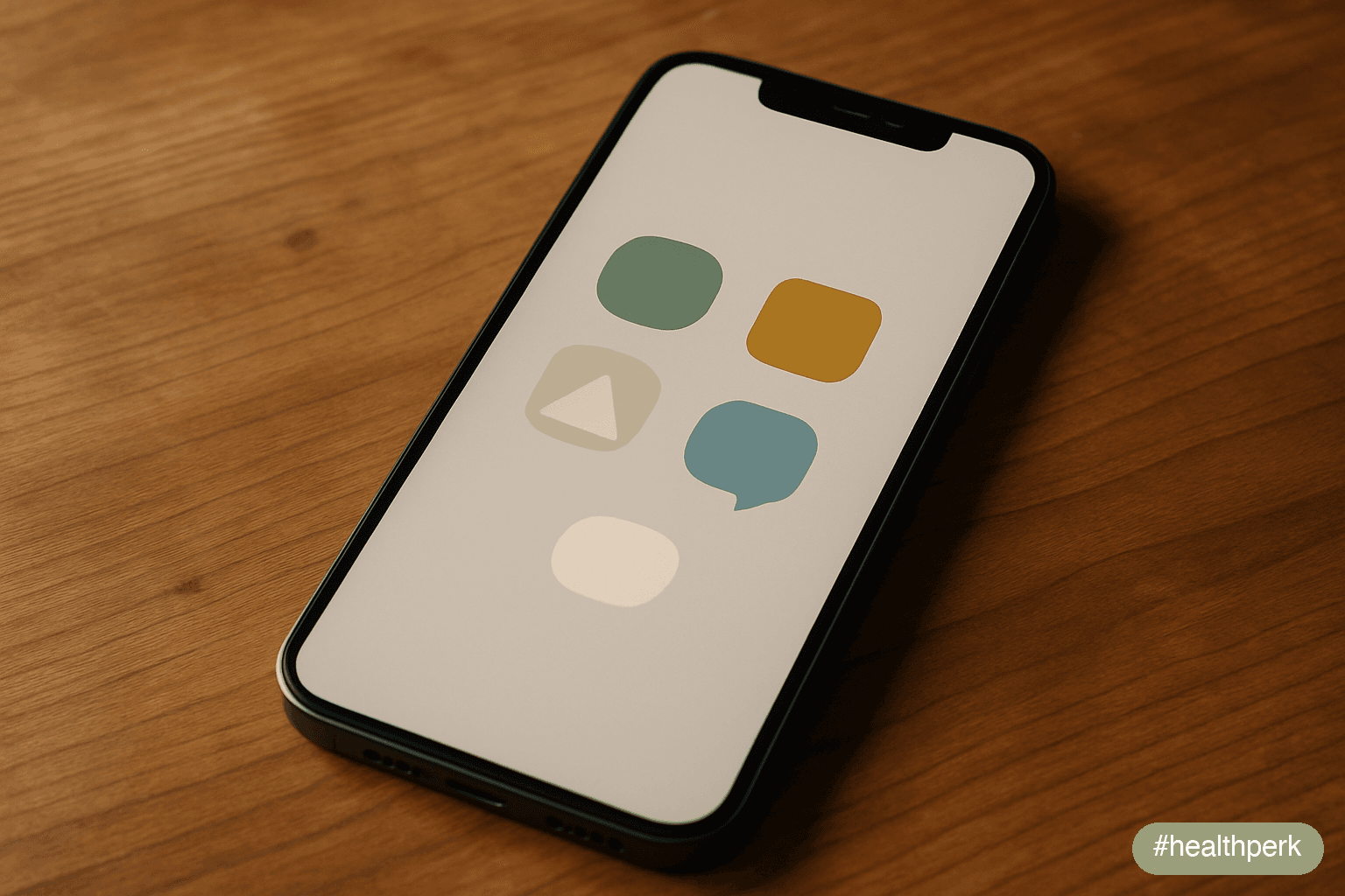 Illustration of a phone home screen with a folder named focus containing five icons - blocker, timer, calendar, notes, audit - illustrating apps to improve concentration as a small, curated toolkit