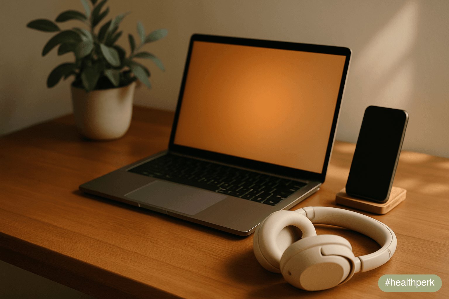 Photo of a desk with a laptop showing a focus timer app, a phone face-down on a stand, and noise-canceling headphones, illustrating best apps to improve focus and productivity as a small curated toolk