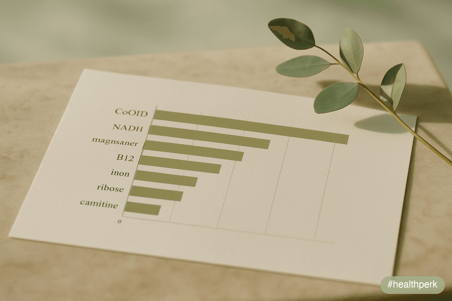 Horizontal bar chart of effect sizes for CoQ10, NADH, magnesium, B12, iron, ribose, carnitine in chronic fatigue trials — illustrating supplements for chronic fatigue and what has been tested.
