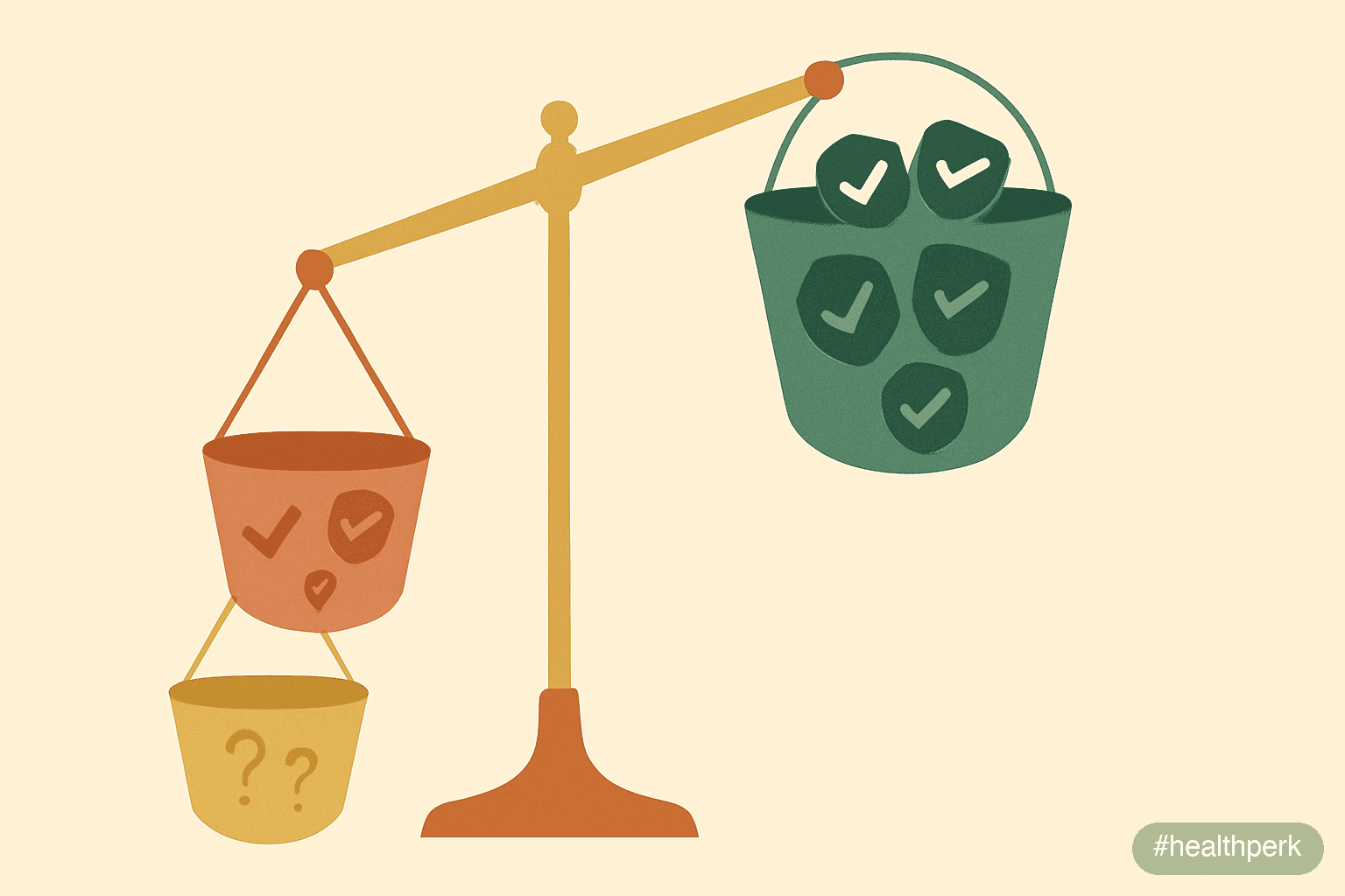 Illustration of a scale with three labeled buckets — "Strong evidence (AAD, pediatric infectious diarrhea, NEC prevention, pouchitis maintenance)", "Modest/strain-specific evidence (IBS, CDAD preventi