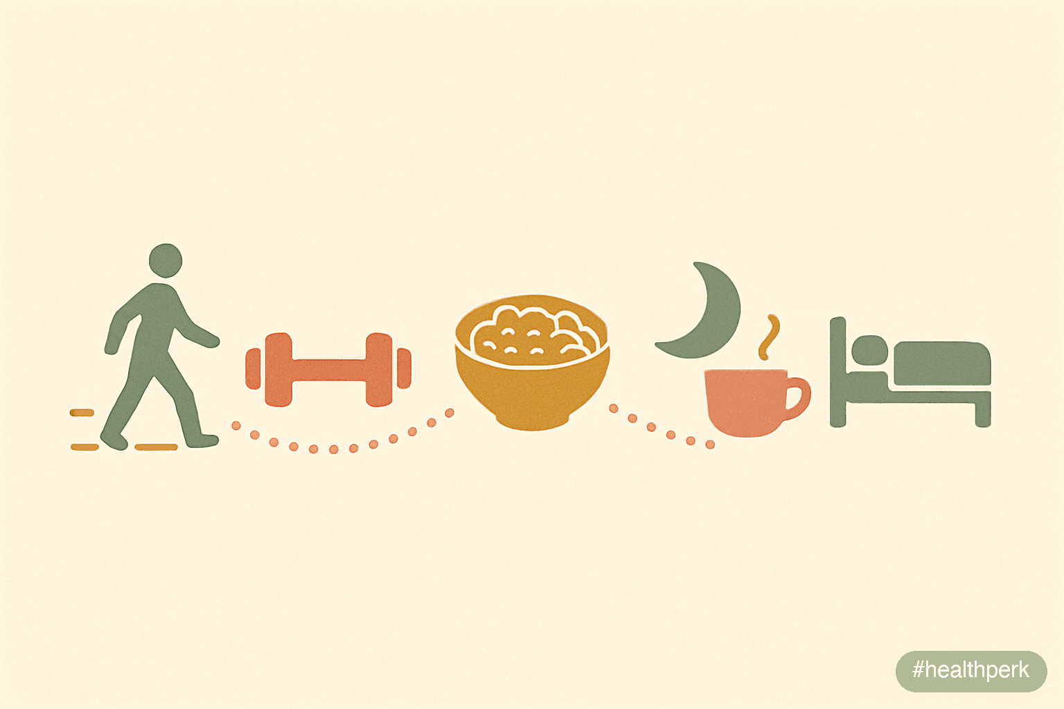 Illustration of an adult timeline showing morning daylight, mid-day movement, fiber-rich meals, evening wind-down, and a stable bedtime — illustrating how to improve immunity naturally adults through