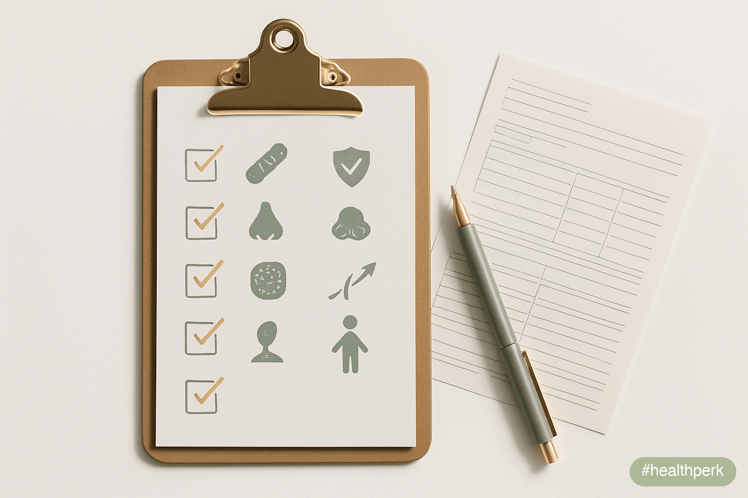 Photo of a clinical checklist on a clipboard listing the validated zinc deficiency symptoms (slow wound healing, recurrent infections, taste/smell changes, dermatitis, alopecia, growth retardation in