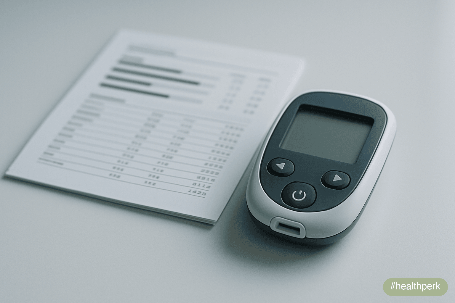 Photo of a fasting glucose meter showing a reading next to a printout listing fasting insulin, HOMA-IR, and HbA1c — illustrating insulin resistance weight gain as a measurable, lab-confirmed state rat