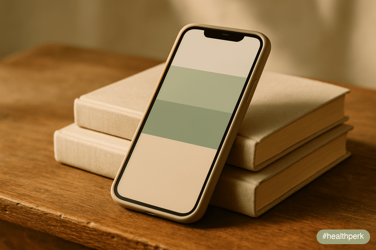 A person at a desk at the end of the day — journal open to a fresh page, pen in right hand resting lightly on the paper, phone face-down nearby — the posture of someone closing a loop, reviewing what