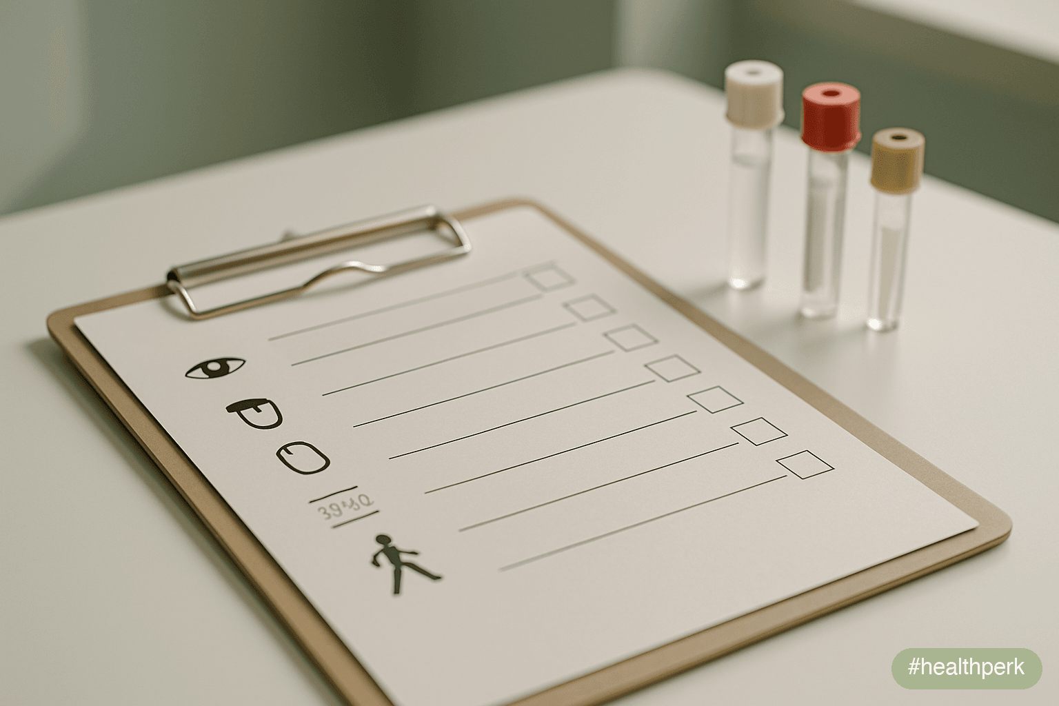 Photo of a printed clipboard listing common symptom-to-deficiency mappings — fatigue/pallor → iron or B12; bone pain/proximal muscle weakness → vitamin D; glossitis/angular cheilitis → B vitamins; par