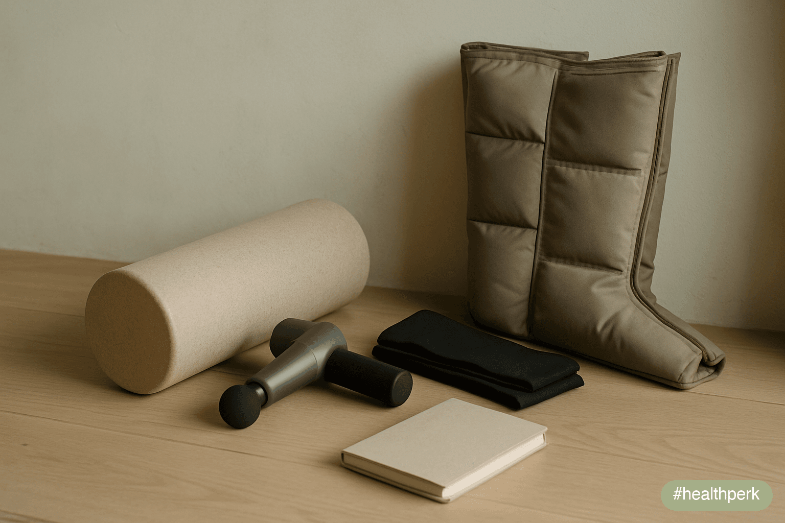 A compact cold plunge tub in a clean home corner, a small towel folded on its edge and a glass of water on the floor nearby — the tub alone, no digital displays, no timers, no labels visible, just the
