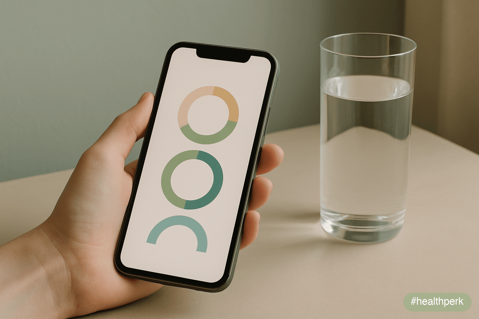 Photo of a smartphone screen showing a food-logging app dashboard with fiber, vegetable, and fermented food counters, next to a glass of water — illustrating apps to track health and immunity for adul